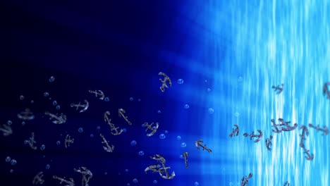 volando muchas anclas en agua azul. ancla de barco y barco. icono marino. animación de bucle 3d de ancla giratoria.