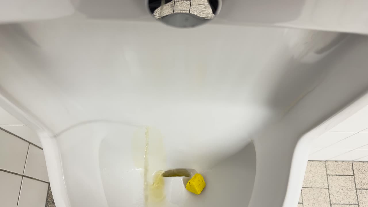 Close-up of urination in a toilet. Concept of hygiene and everyday bathroom routine