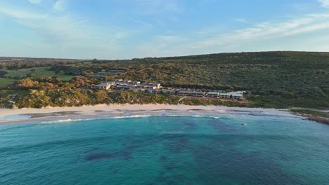 Golden-hour-over-Smiths-Beach-Resort-in-Margaret-River,-Western-Australia