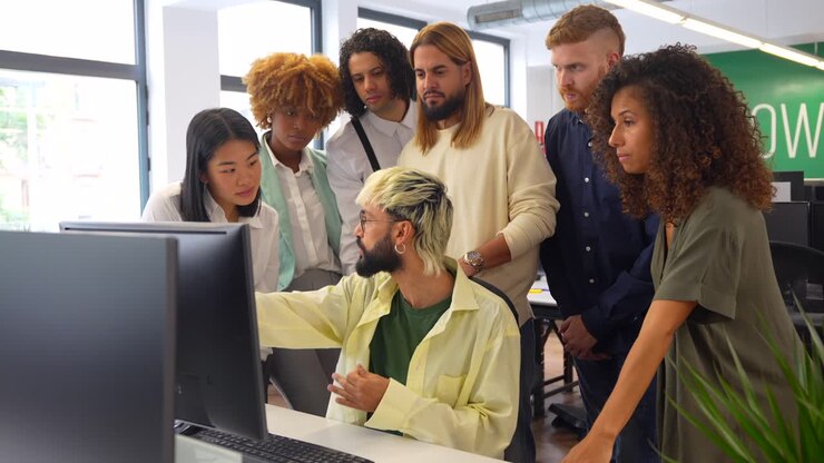 Diverse team collaborating in the office