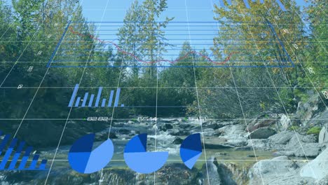 animación de líneas, gráficos y gráficos de datos estadísticos en una pantalla digital.