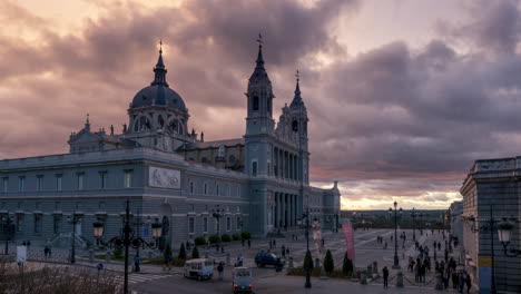 timelapse of a sunset in the almudena cathedral, madrid