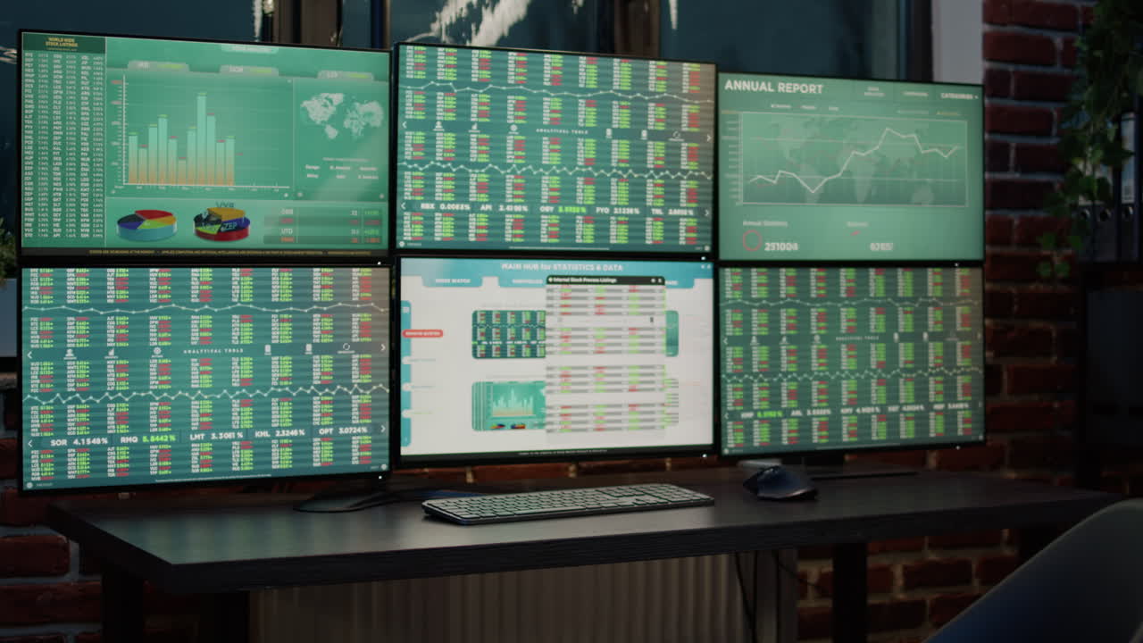 Nobody in empty space with digital stock market numbers