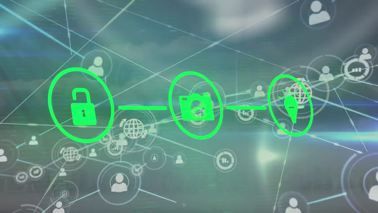 기술 아이콘과 클라우드에 대한 연결의 애니메이션