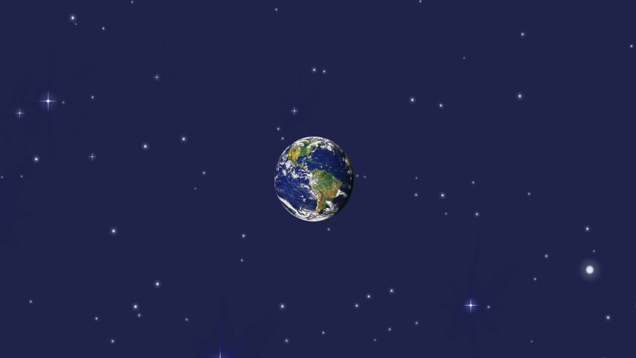 Animation of universe with planet earth and stars on blue sky
