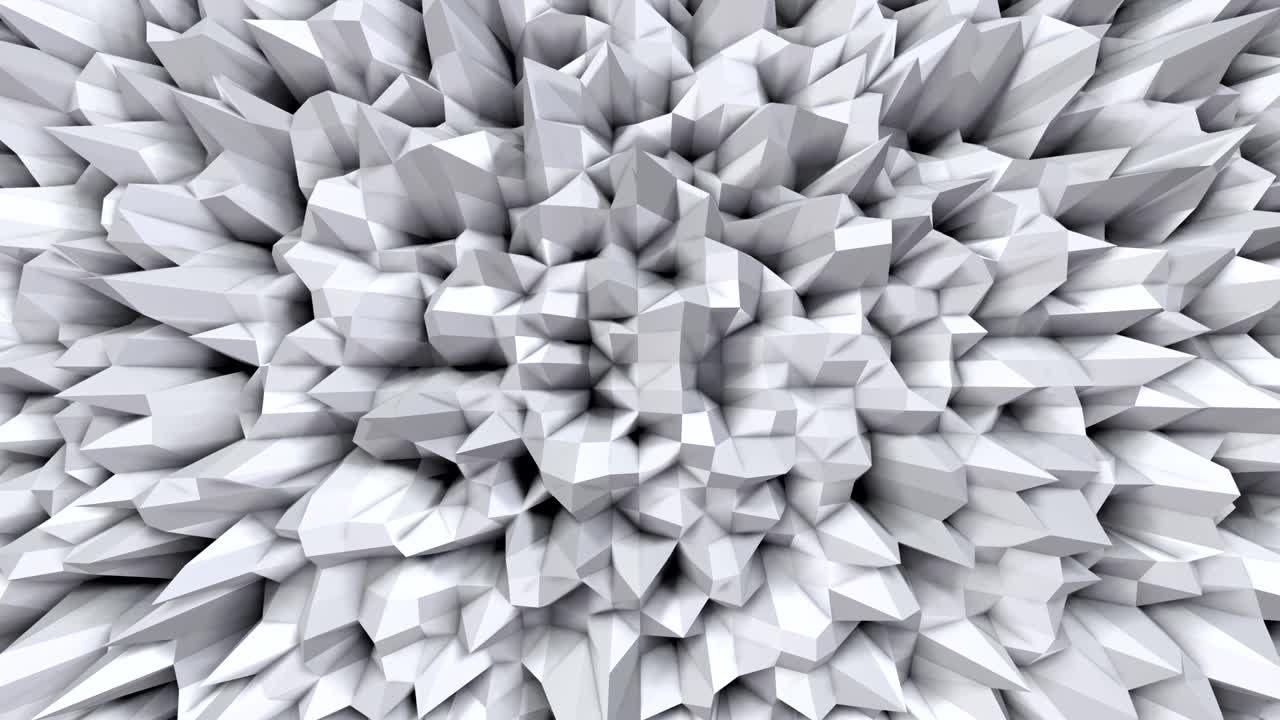 Simple low poly 3D surface as geometric structure. Soft geometric low poly background of pure white grey polygons. 4K Full hd seamless loop background with copy space