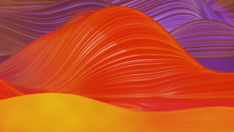 hermoso fondo abstracto de ondas en la superficie, gradientes de color rojo amarillo, líneas extrudidas como superficie de tela a rayas con pliegues o ondas en líquido. bucle 4k. líneas de brillo. 16