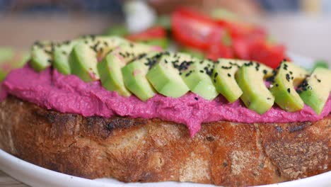 avocado toast with beetroot hummus