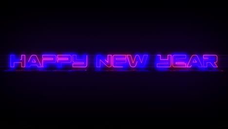 Flashing-HAPPY-NEW-YEAR-electric-blue-and-pink-neon-Sign-flashing-on-and-off-with-flicker,-reflection,-and-anamorphic-lights-in-4k