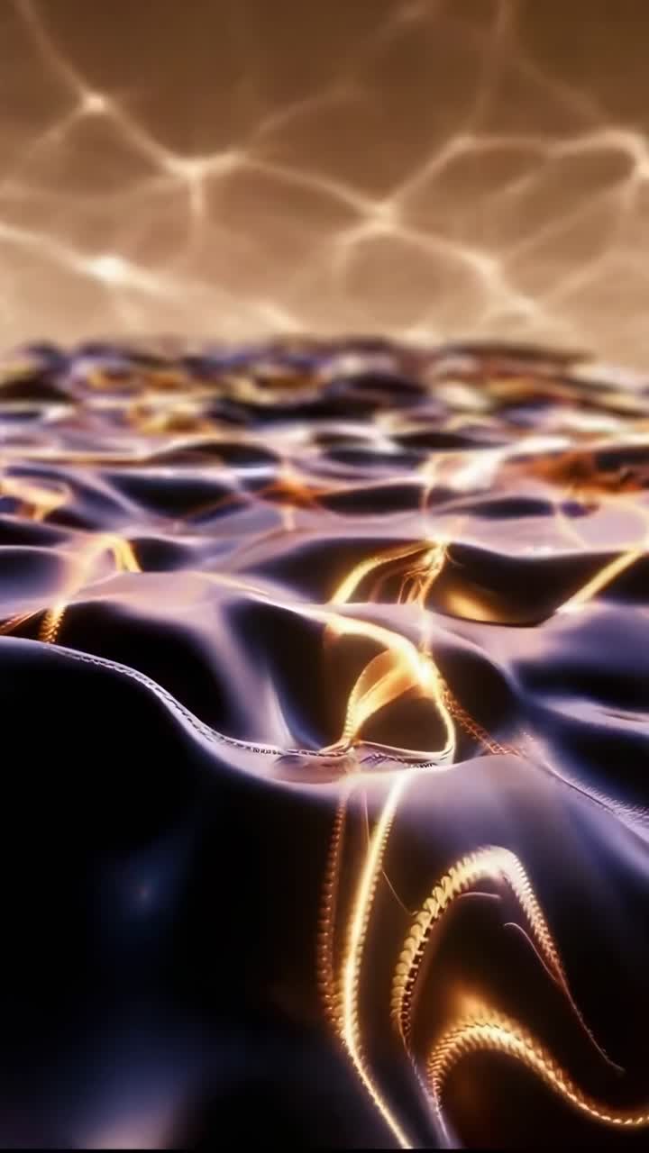 Abstract video of glowing waves, low-angle shot, showcasing flowing light patterns