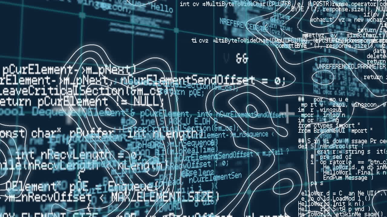 Animation of data processing and networks of connections over grind