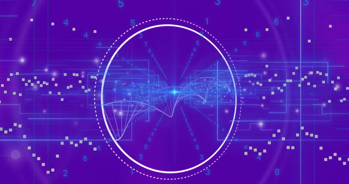 Animation of dna strand and scope scanning on purple background