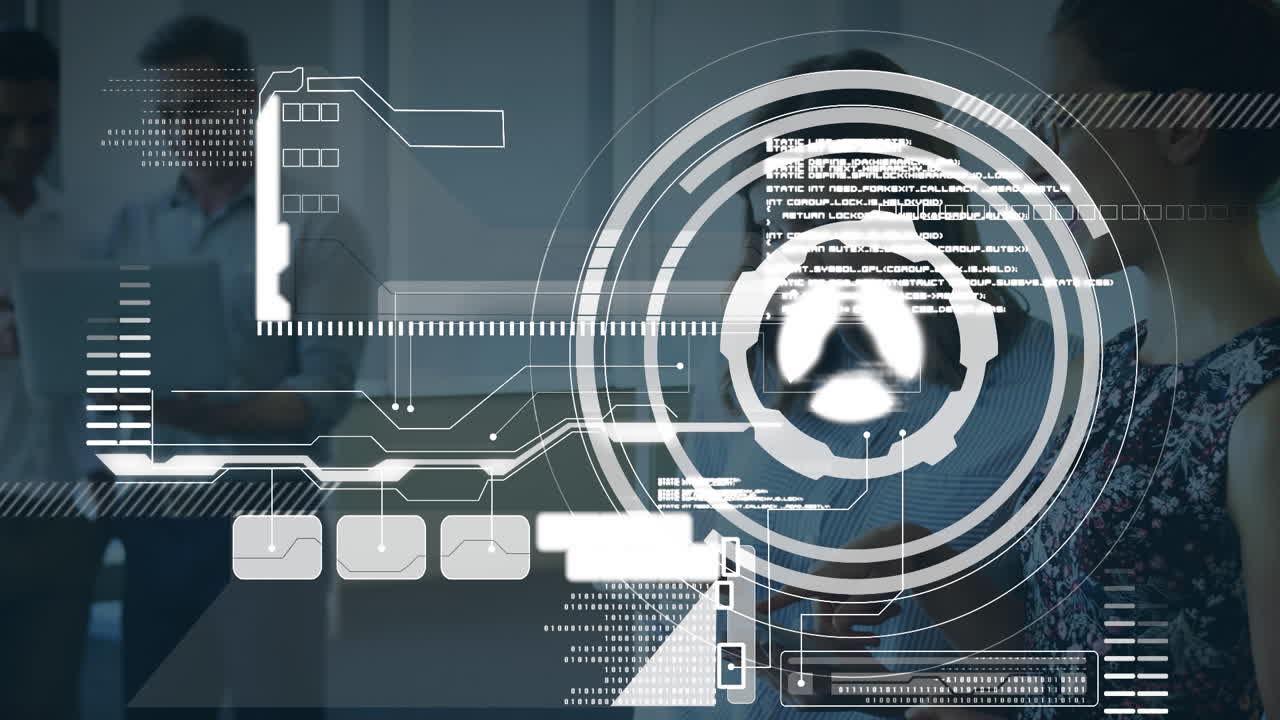 Animation of digital interface over talking business people