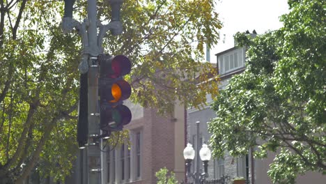 semáforo de tráfico amarillo intermitente advertencia de intersección ciudad