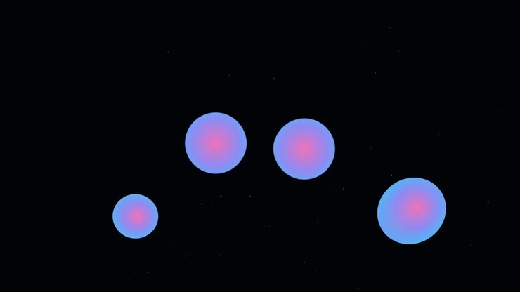 Animazione astratta di sfere luminose che si uniscono e si dividono