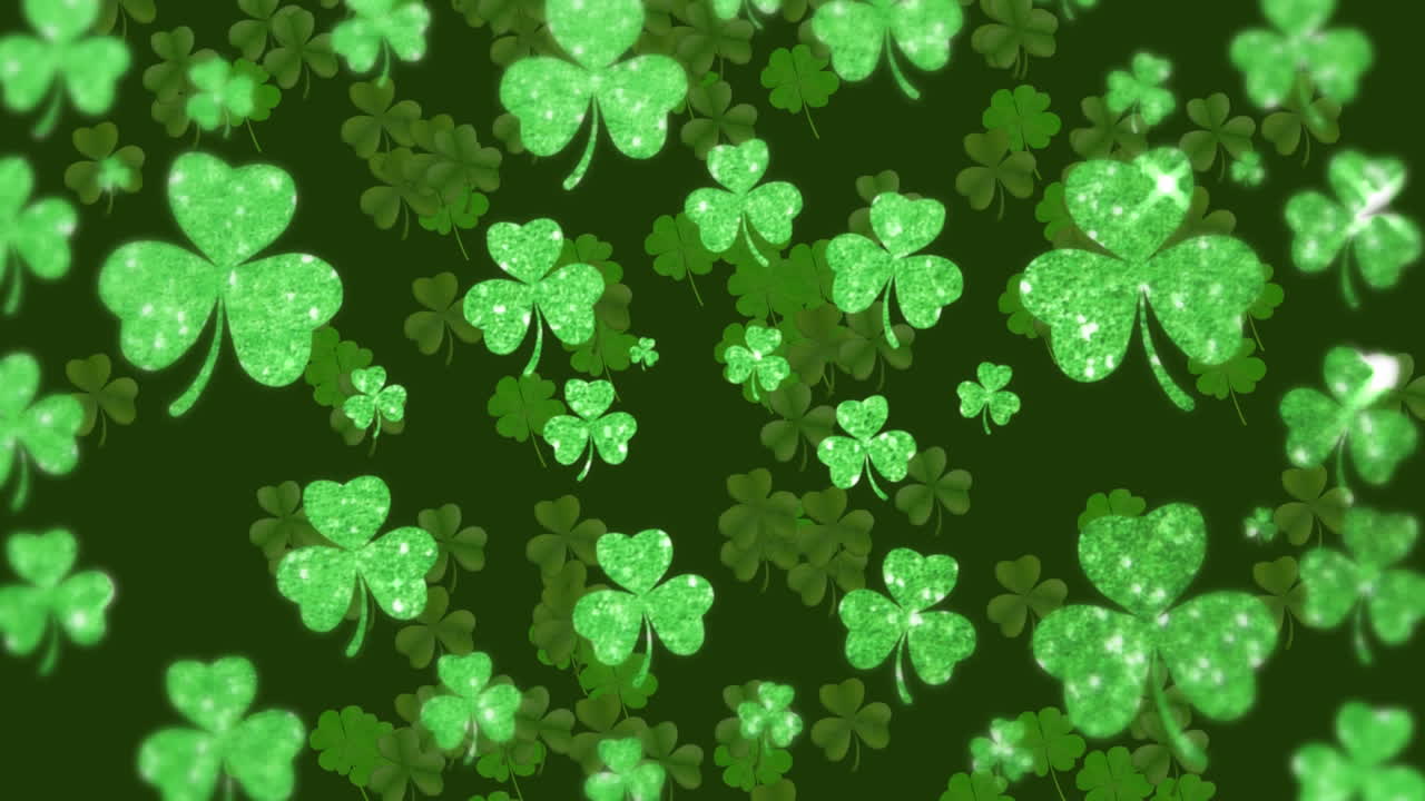 Animation of green clovers falling for St. Patricks day