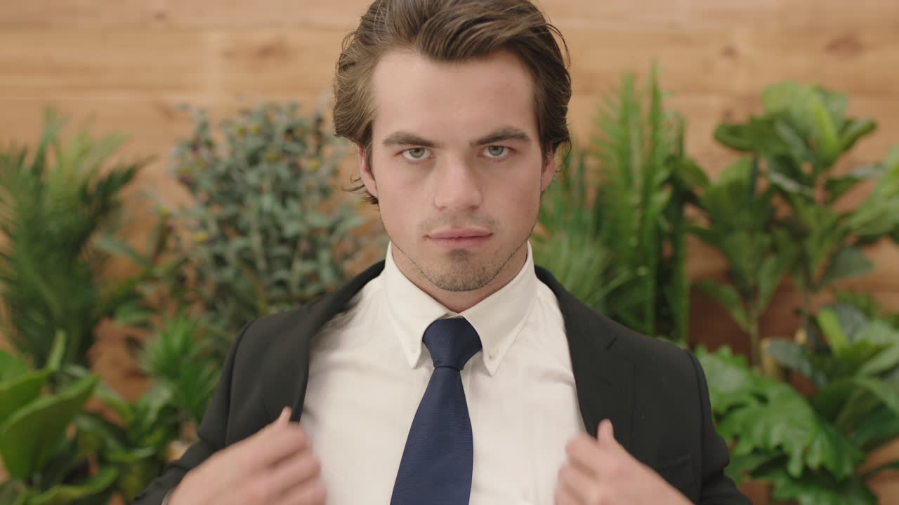 잘생긴 젊은 사업가 의 초상화 성공적 인 판매 사람 의 슈트 를 입고 카메라 에 자신 있게 미소