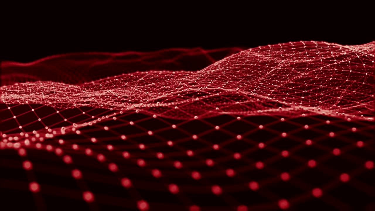 fondo abstracto onda digital y partículas cuadradas ligeras en movimiento orgánico. onda de partículas y cuadrícula. bucle