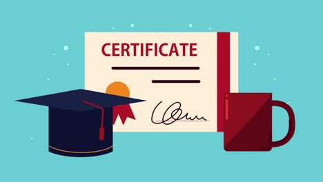 graduation animation with hat and certificate