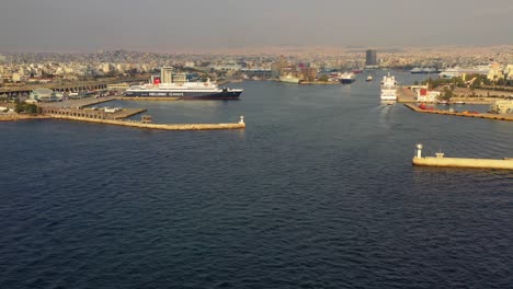 aerial - general shot of the port of piraeus