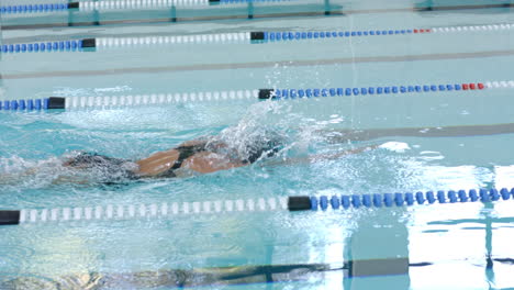 caucasian female swimmer athlete swimming laps in a pool