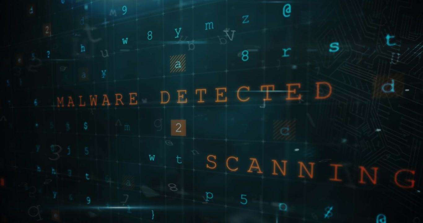 Animation of cyberattack text, data processing over security padlock