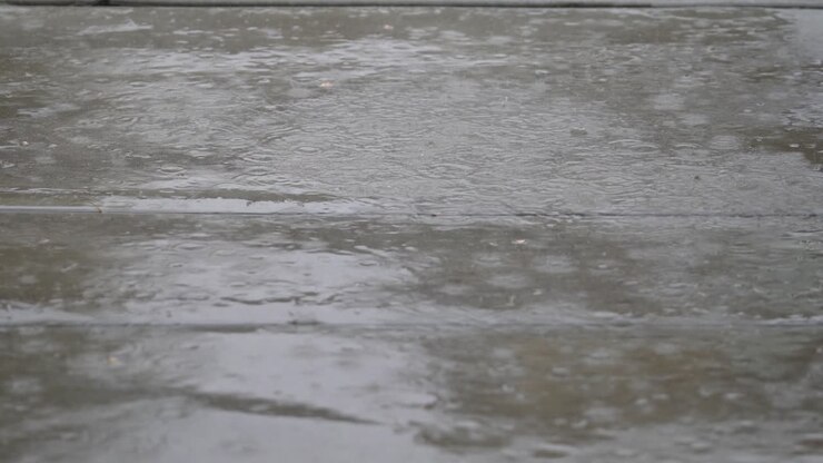 Ground View Of Heavy Rain; 4K Closeup