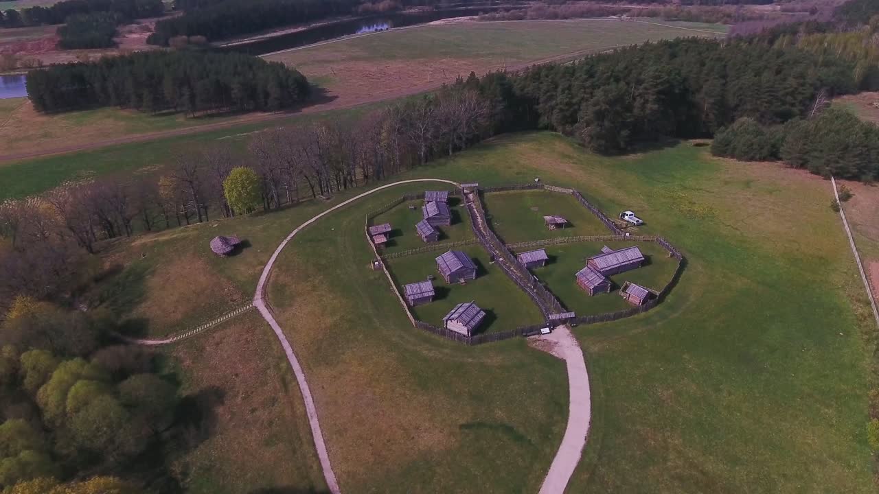 Ancient Wooden Settlement in the Old Lithuanian Capital Kernavė. 4K Aerial