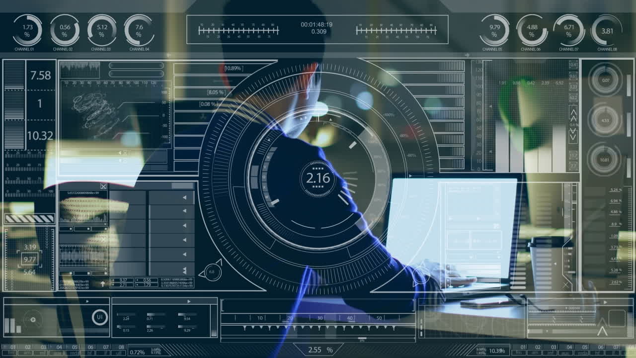 Data processing against man using laptop