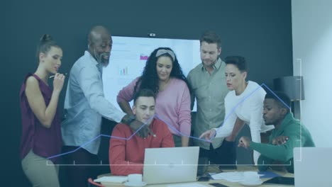 animation of data processing over diverse business people in office