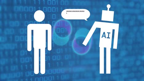 animación del procesamiento de datos sobre codificación binaria con iconos