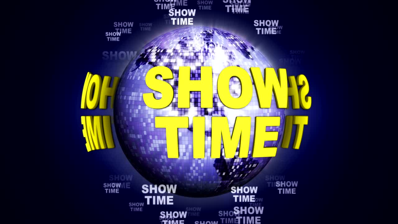 지구를 둘러싼 시간 텍스트 애니메이션 디스코 공, 렌더링, 배경, 루프