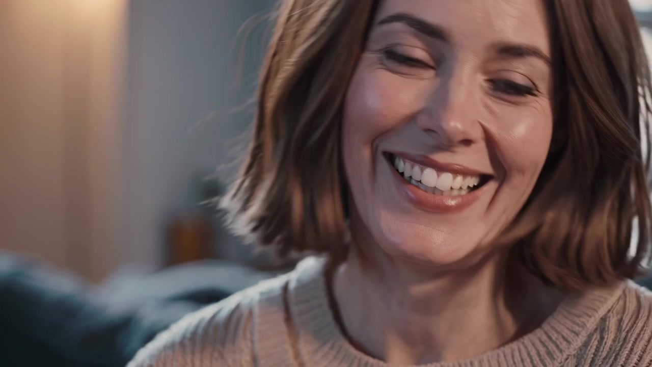 Close-up de uma mulher feliz sorrindo para a câmera
