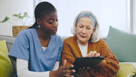 Nurse,-senior-woman-and-tablet-for-home