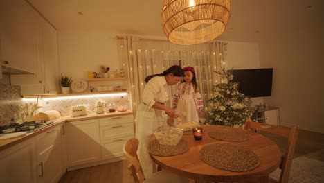 mother and daughter preparing for christmas celebration