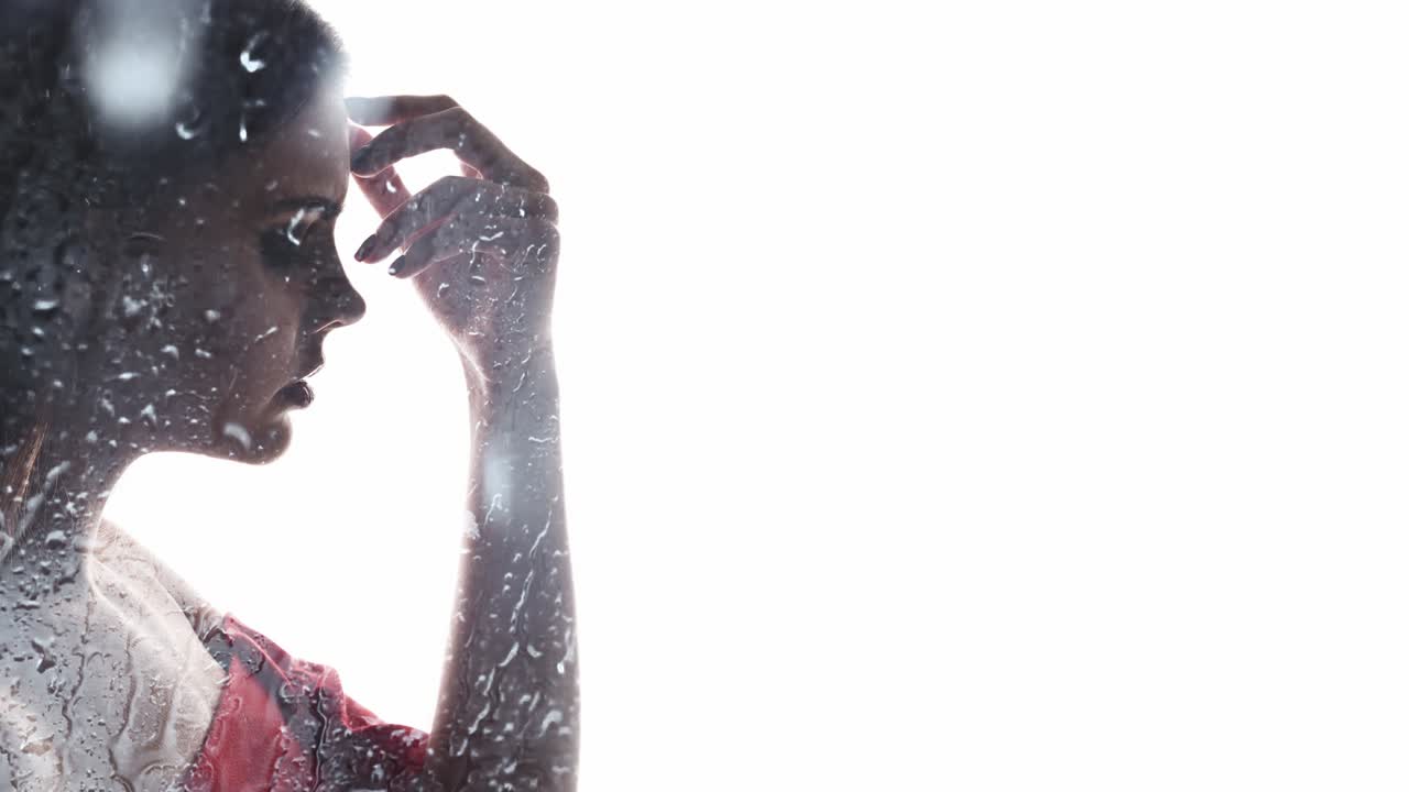 retrato de arte feminino atención las gotas de lluvia mujer