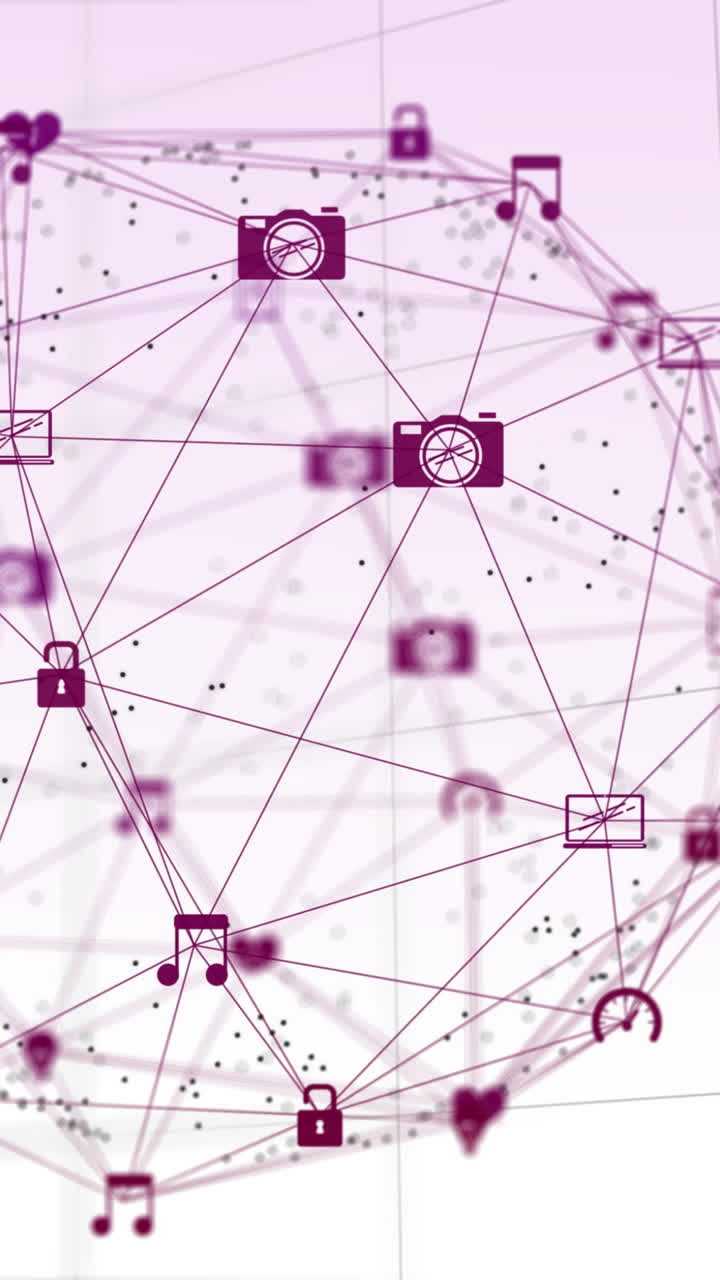 animación de la red de conexión e iconos sobre fondo blanco