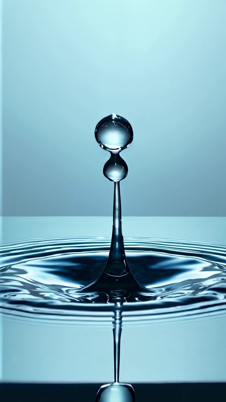 Close-up video of a water droplet creating ripples, captured from a low angle