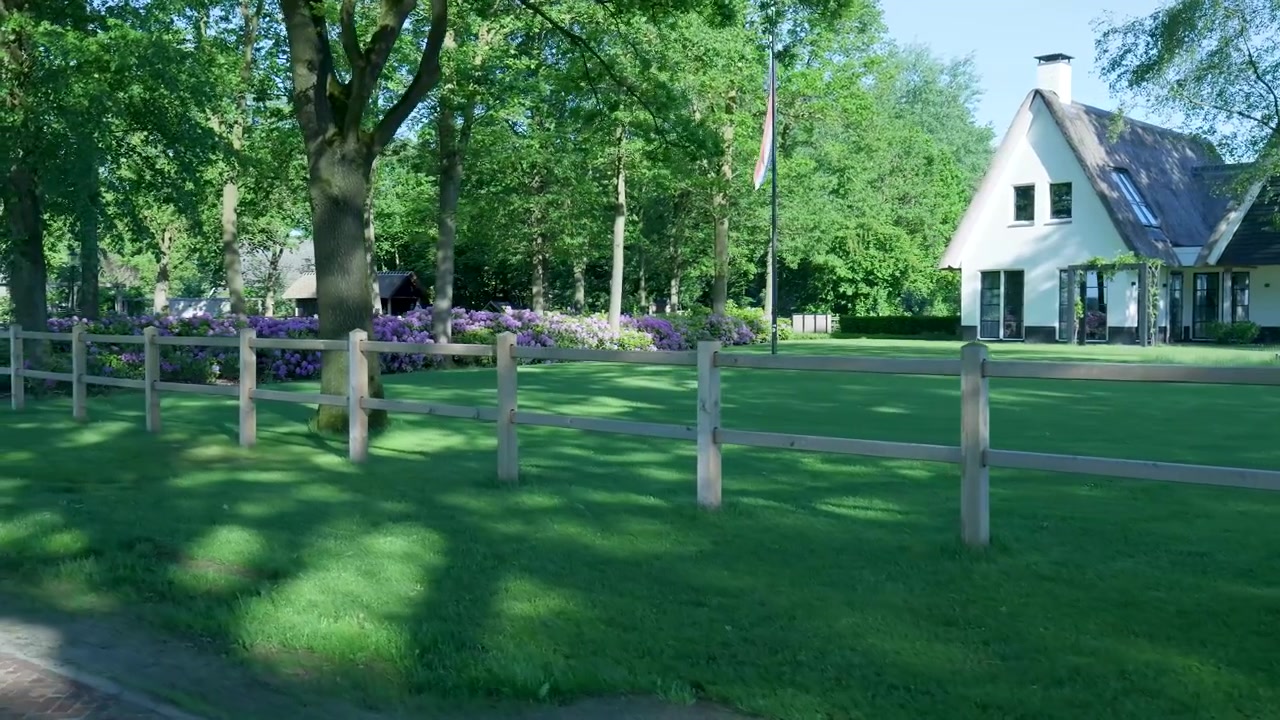 Automatic Lawn Mower Working in a Beautiful Garden