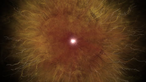 simulación de estrella inestable con filamentos de materia eyectada y núcleo de iluminación y oscurecimiento