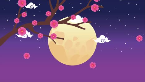 animación del festival de mediados de otoño con rama y luna