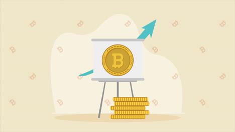 bitcoins en animación de entrenamiento de cartón