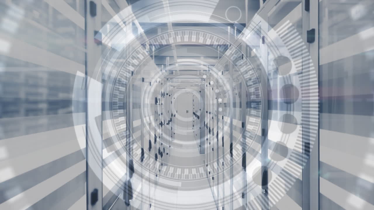 서버  ⁇ 에서 네트워크를 통해 흐르는 데이터 처리와 디지털 정보의 애니메이션