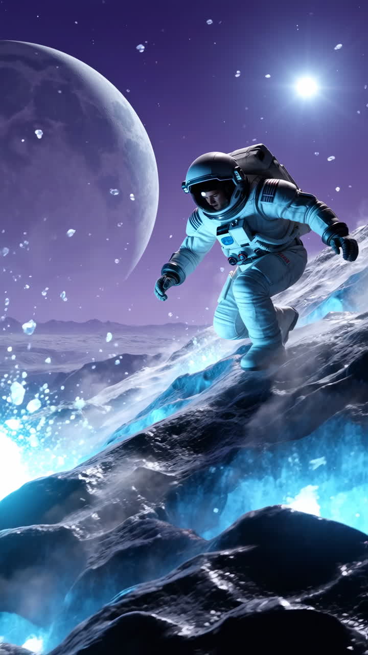 Astronaut Sliding on an Icy Alien Planet
