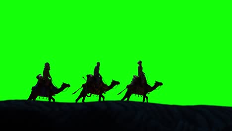 christian christmas scene with the three wise men and shining star, seamless 3d render 4k loop video animation on green screen