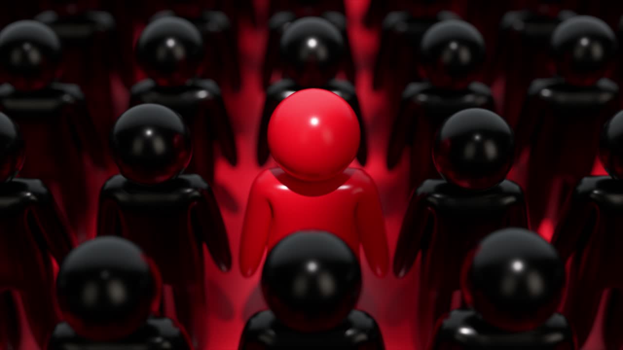 검은 그림의 군중에서 빨간 그림