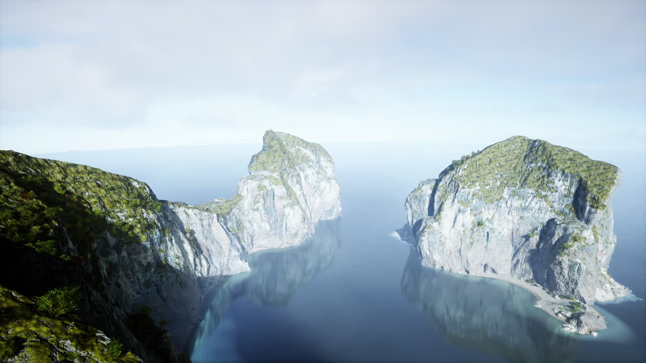 울창한 식물이 있는 해안 섬들