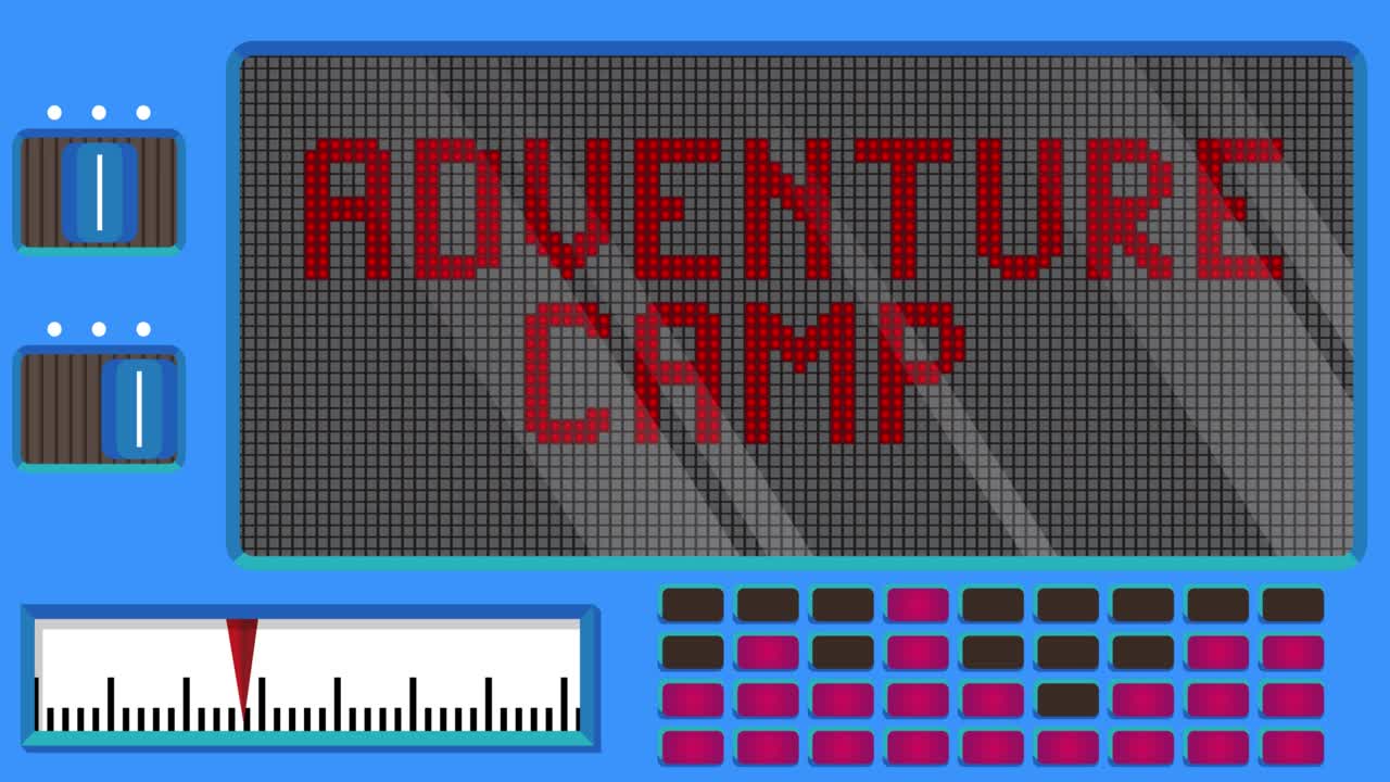 어드벤처 캠프 텍스트를 디지털 led 패널에 표시합니다.