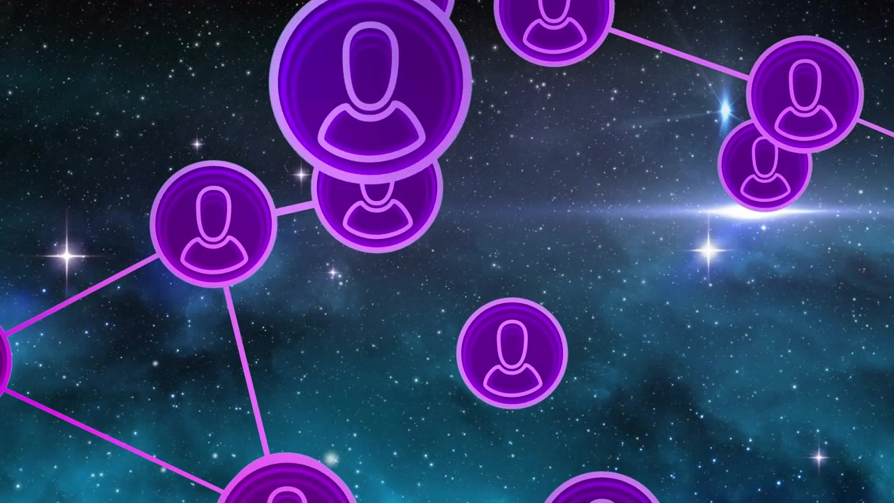 Animazione di una rete di connessioni sul cielo notturno