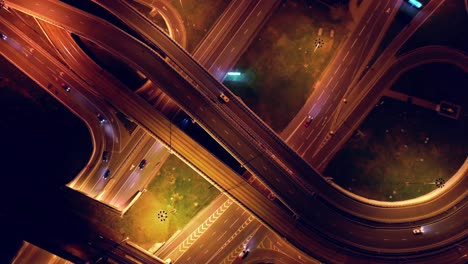 Night-Aerial-view-of-a-freeway-intersection-traffic-trails-in-night-Moscow